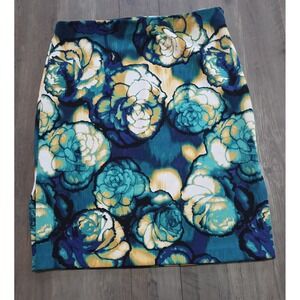 Worthington Julia Teal Blue & Yellow Floral Zip Pencil Skirt Plus Size Women 16